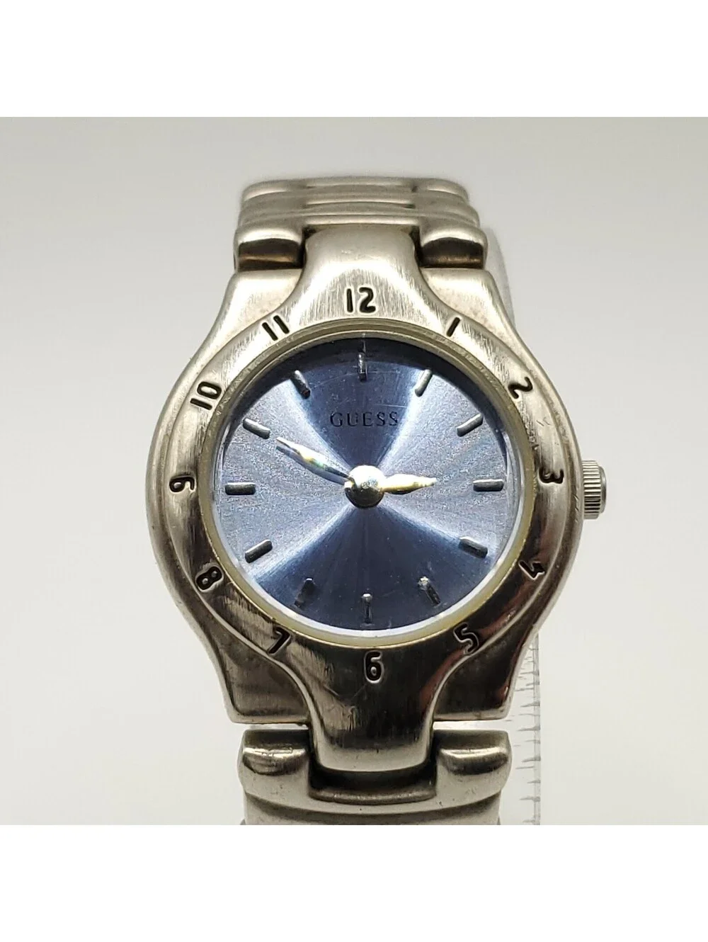 Guess Blue Dial Watch Women 22mm Silver Tone New Battery